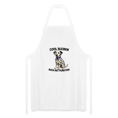 Kochschürze „Cool bleiben – auch mit Punkten“ – mit Dalmatiner-Motiv - Weiß