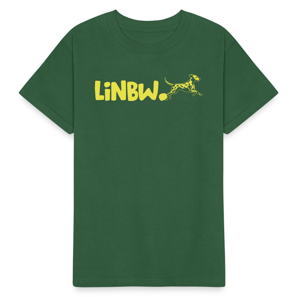 Kinder-T-Shirt – „LiNBW.“ Logo vorne & Zitat hinten | Doppelseitiger Style für tierliebe Kids - Flaschengrün