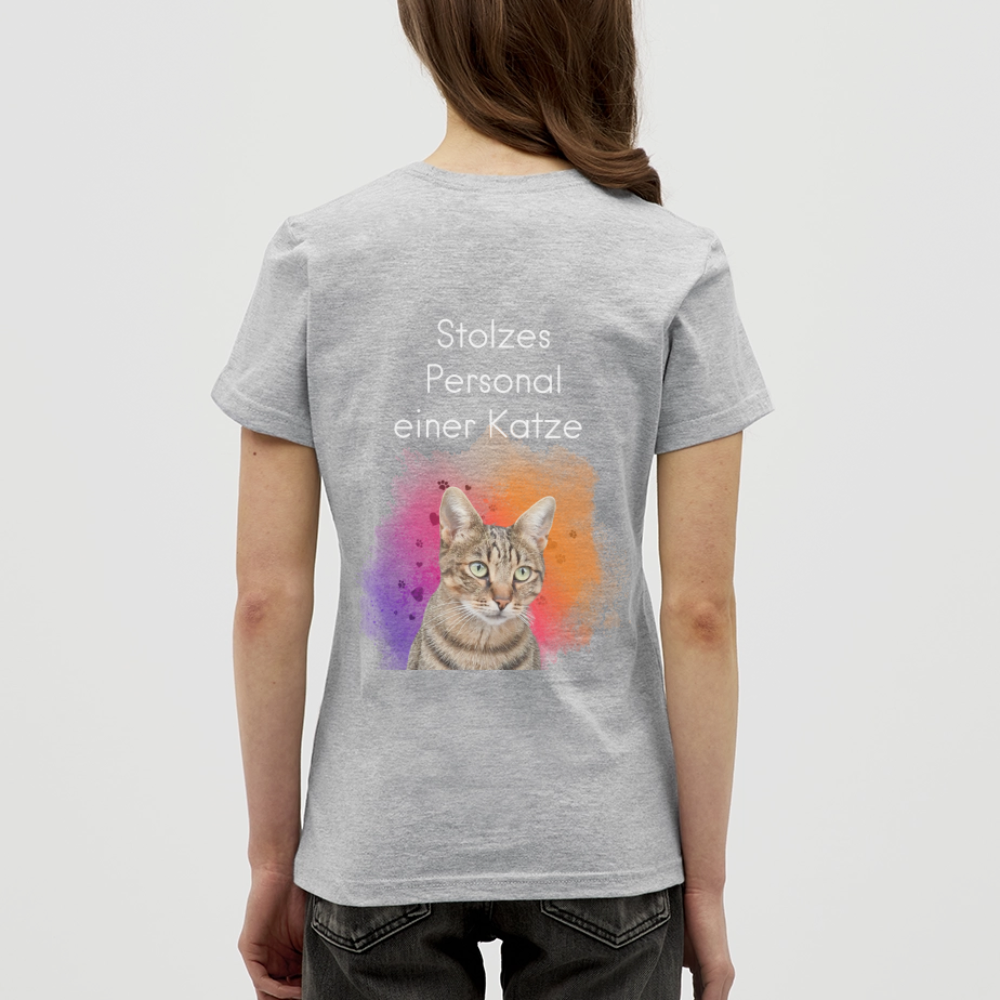 LiNBW. Frauen T-Shirt Stolzes Personal einer Katze - Grau meliert