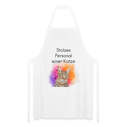 Kochschürze „Stolzes Personal einer Katze“ – Für wahre Katzenbedienstete - Weiß
