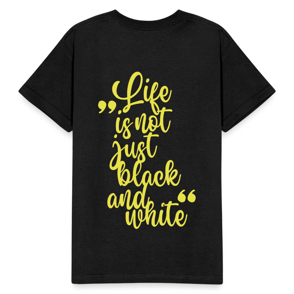 Kinder-T-Shirt – „LiNBW.“ Logo vorne & Zitat hinten | Doppelseitiger Style für tierliebe Kids - Schwarz