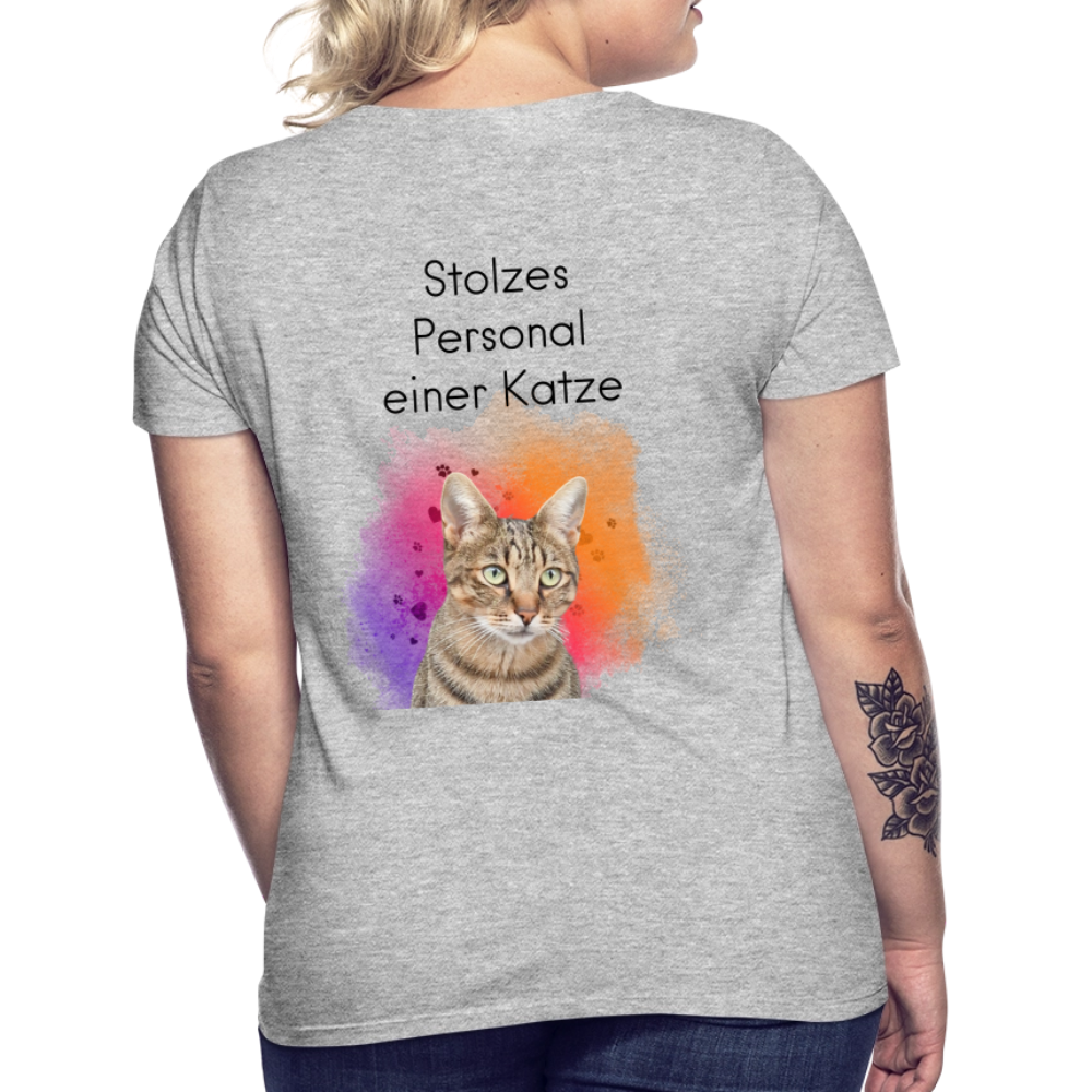 LiNBW. Frauen T-Shirt Stolzes Personal einer Katze - Grau meliert