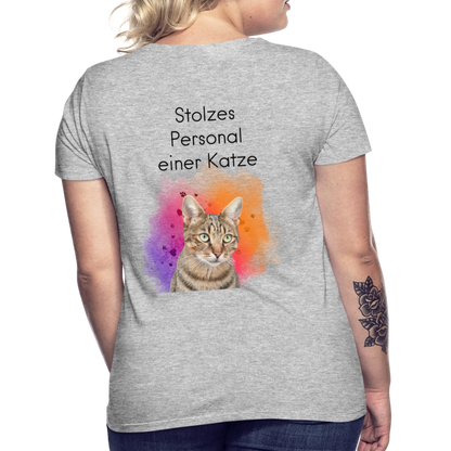 LiNBW. Frauen T-Shirt Stolzes Personal einer Katze - Grau meliert