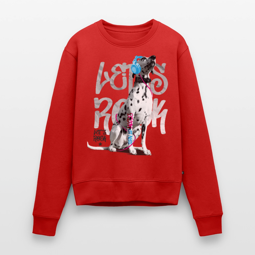 Damen Pullover „Let’s Rock“ – Boa mit Kopfhörern – für Musik- & Hundefans 🎧🐾 - Rot