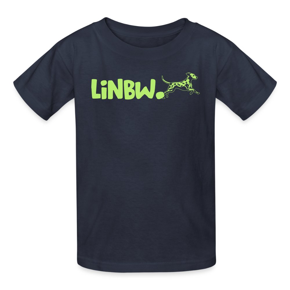 Kinder-T-Shirt – „LiNBW.“ Logo vorne & Zitat hinten | Doppelseitiger Style für tierliebe Kids - Navy