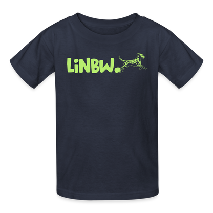 Kinder-T-Shirt – „LiNBW.“ Logo vorne & Zitat hinten | Doppelseitiger Style für tierliebe Kids - Navy