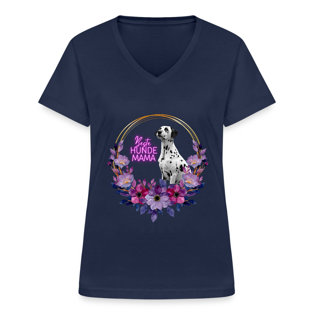LiNBW. Frauen T-Shirt V-Ausschnitt Beste Hundemama - Navy