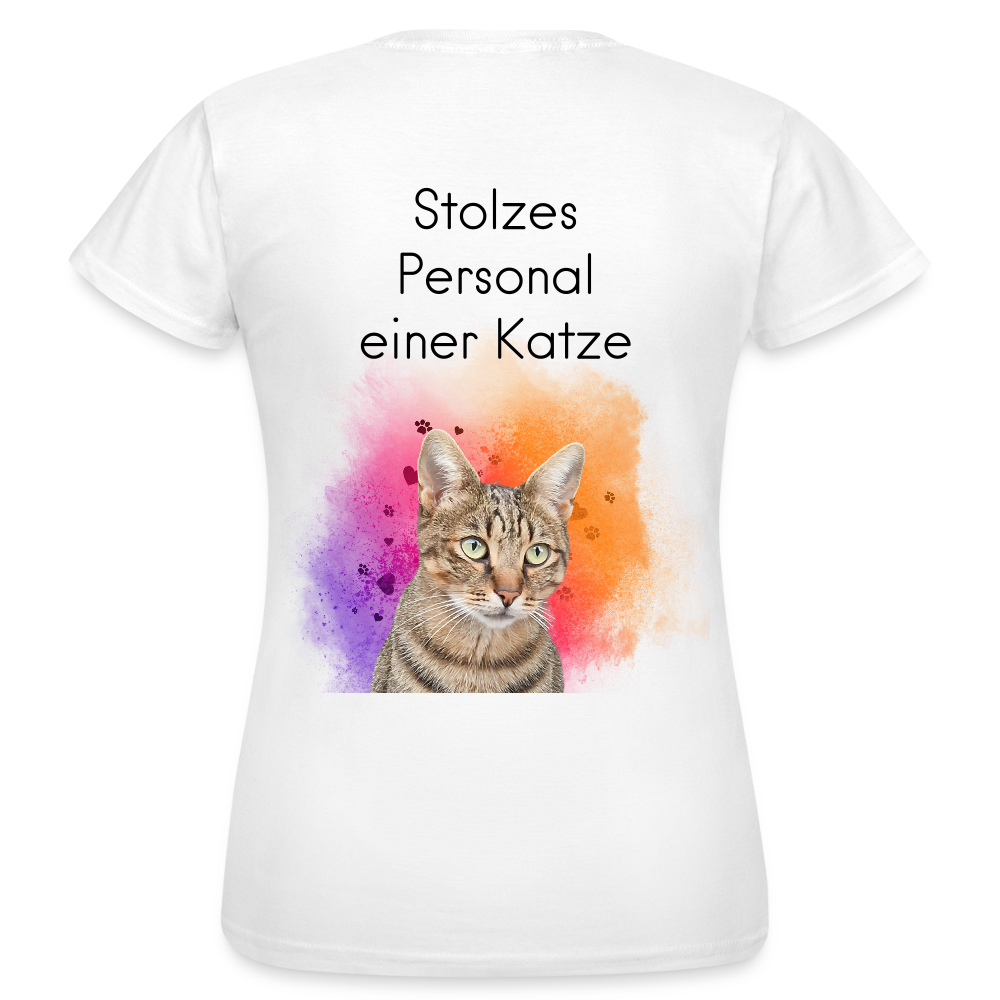 LiNBW. Frauen T-Shirt Stolzes Personal einer Katze - Weiß