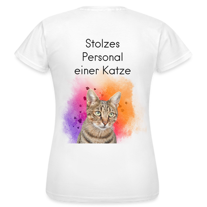 LiNBW. Frauen T-Shirt Stolzes Personal einer Katze - Weiß