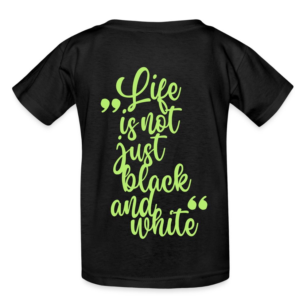 Kinder-T-Shirt – „LiNBW.“ Logo vorne & Zitat hinten | Doppelseitiger Style für tierliebe Kids - Schwarz