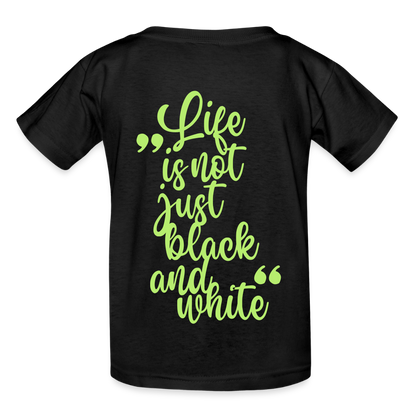 Kinder-T-Shirt – „LiNBW.“ Logo vorne & Zitat hinten | Doppelseitiger Style für tierliebe Kids - Schwarz