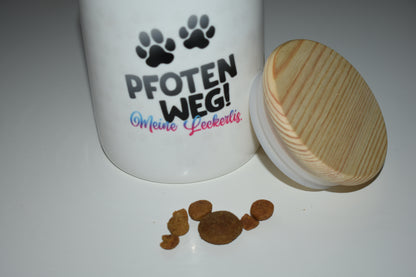 LiNBW. Leckerlidose aus Keramik  mit Holzdeckel Dalmatiner "Pfoten weg, meine Leckerlies"