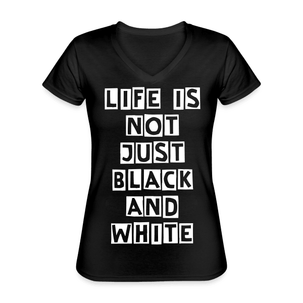 Damen V-Ausschnitt T-Shirt – Langlebiges und formbeständiges Baumwoll-Shirt (Black) - LiNBW. - LIFE IS NOT JUST BLACK AND WHITE