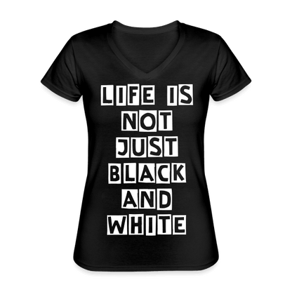 Damen V-Ausschnitt T-Shirt – Langlebiges und formbeständiges Baumwoll-Shirt (Black) - LiNBW. - LIFE IS NOT JUST BLACK AND WHITE