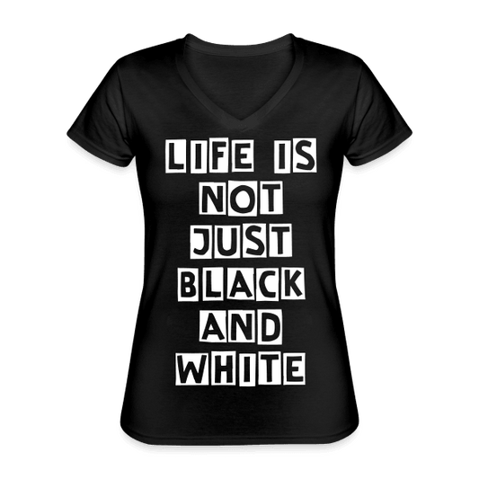 Damen V-Ausschnitt T-Shirt – Langlebiges und formbeständiges Baumwoll-Shirt (Black) - LiNBW. - LIFE IS NOT JUST BLACK AND WHITE
