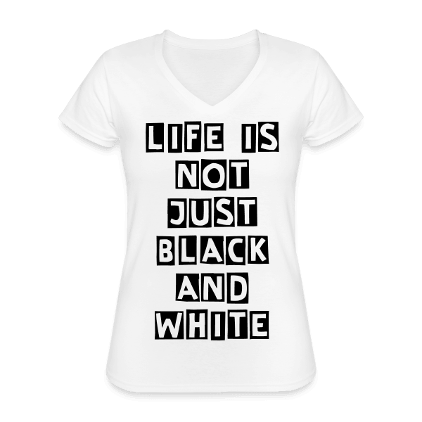 Damen V-Ausschnitt T-Shirt – Langlebiges und formbeständiges Baumwoll-Shirt (White) - LiNBW. - LIFE IS NOT JUST BLACK AND WHITE
