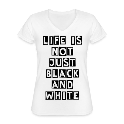 Damen V-Ausschnitt T-Shirt – Langlebiges und formbeständiges Baumwoll-Shirt (White) - LiNBW. - LIFE IS NOT JUST BLACK AND WHITE