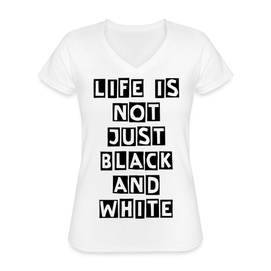 Damen V-Ausschnitt T-Shirt – Langlebiges und formbeständiges Baumwoll-Shirt (White) - LiNBW. - LIFE IS NOT JUST BLACK AND WHITE