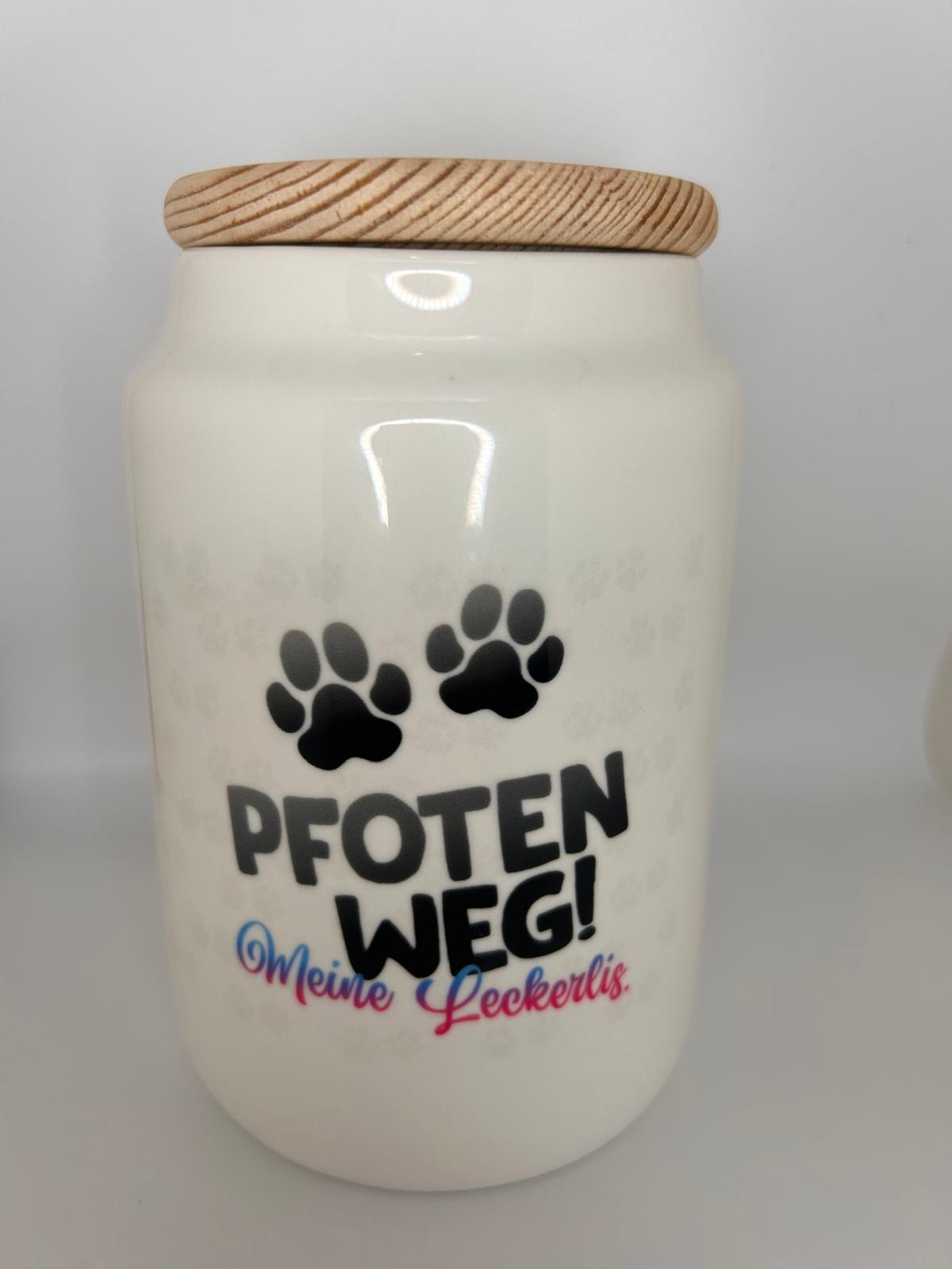LiNBW. Leckerlidose aus Keramik  mit Holzdeckel Dalmatiner "Pfoten weg, meine Leckerlies"