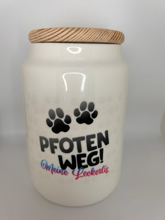 LiNBW. Leckerlidose aus Keramik  mit Holzdeckel Dalmatiner "Pfoten weg, meine Leckerlies"