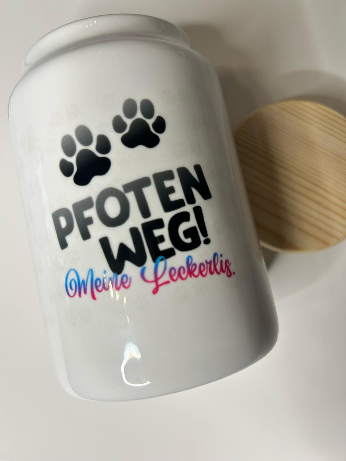 LiNBW. Leckerlidose aus Keramik  mit Holzdeckel Dalmatiner "Pfoten weg, meine Leckerlies"