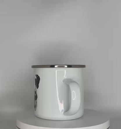 Dalmatiner Emaille-Tasse im Retro-Look – Robuster Vintage-Becher mit Edelstahlrand (300 ml)